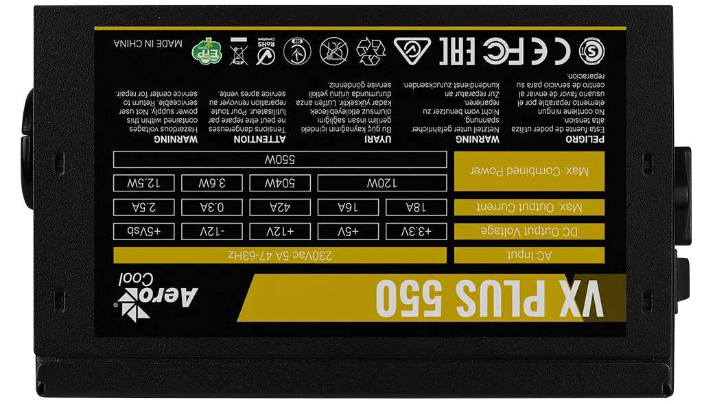 Блок питания AeroCool VX PLUS Stealth 550 (ACPN-VS55NEY.12) [550 Вт, 80 PLUS нет, 3x SATA, 1x 6+2 pin PCIe, 1x 4+4 pin CPU, ATX]