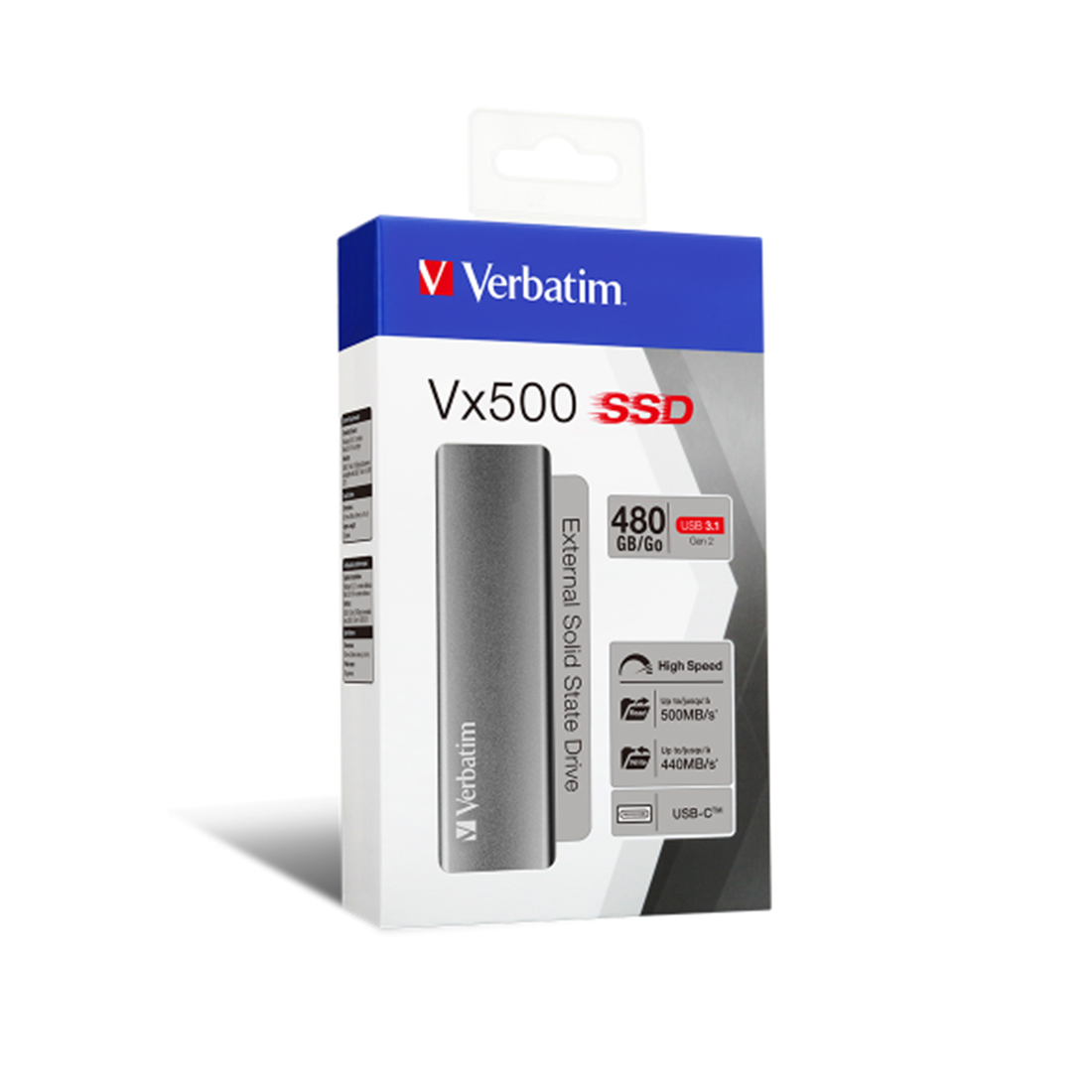 Внешний SSD-накопитель Verbatim VX500 (47443) [480 ГБ, USB 3.2 Gen 2 Type C, 500/440 МБ/с]