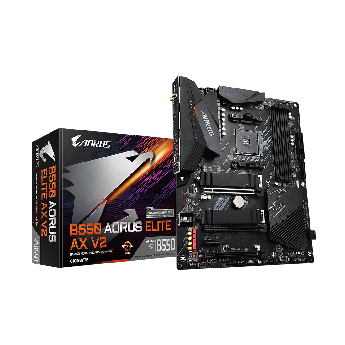 Материнская плата Gigabyte B550 AORUS ELITE AX V2 [AM4, AMD B550, 4xDDR 4, 2xM.2, 3xPCI-E x16, Standard-ATX]