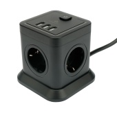 Сетевой фильтр Cablexpert Tower TWR-4-U3-B-2, 4р, 10А, 3xUSB, 3.1А, 2м, ур.защ. 2+, коробка черный