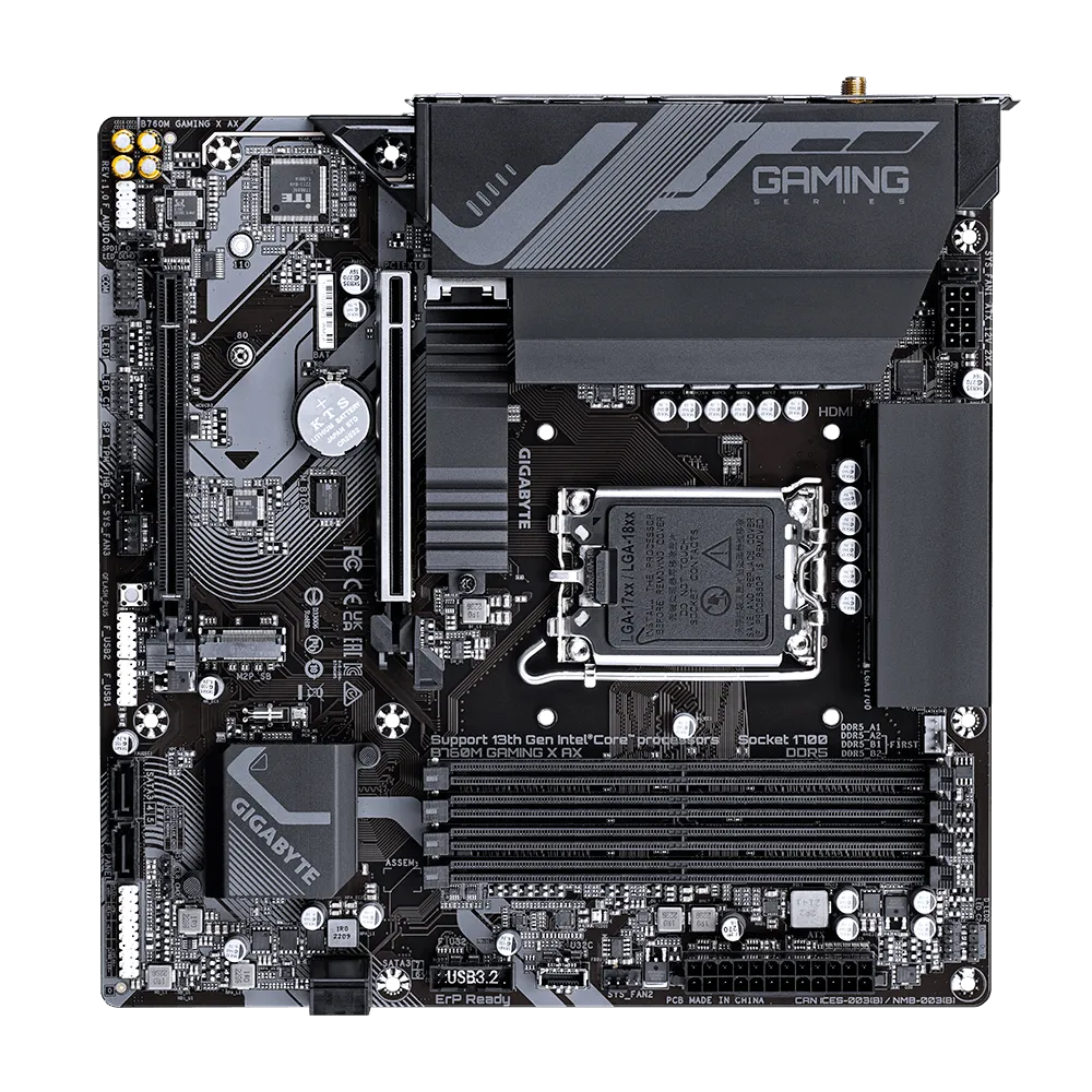 Материнская плата Gigabyte B760M GAMING X AX [LGA 1700, Intel B760, 4xDDR 5, 2xM.2, 2xPCI-E x16, Micro-ATX]