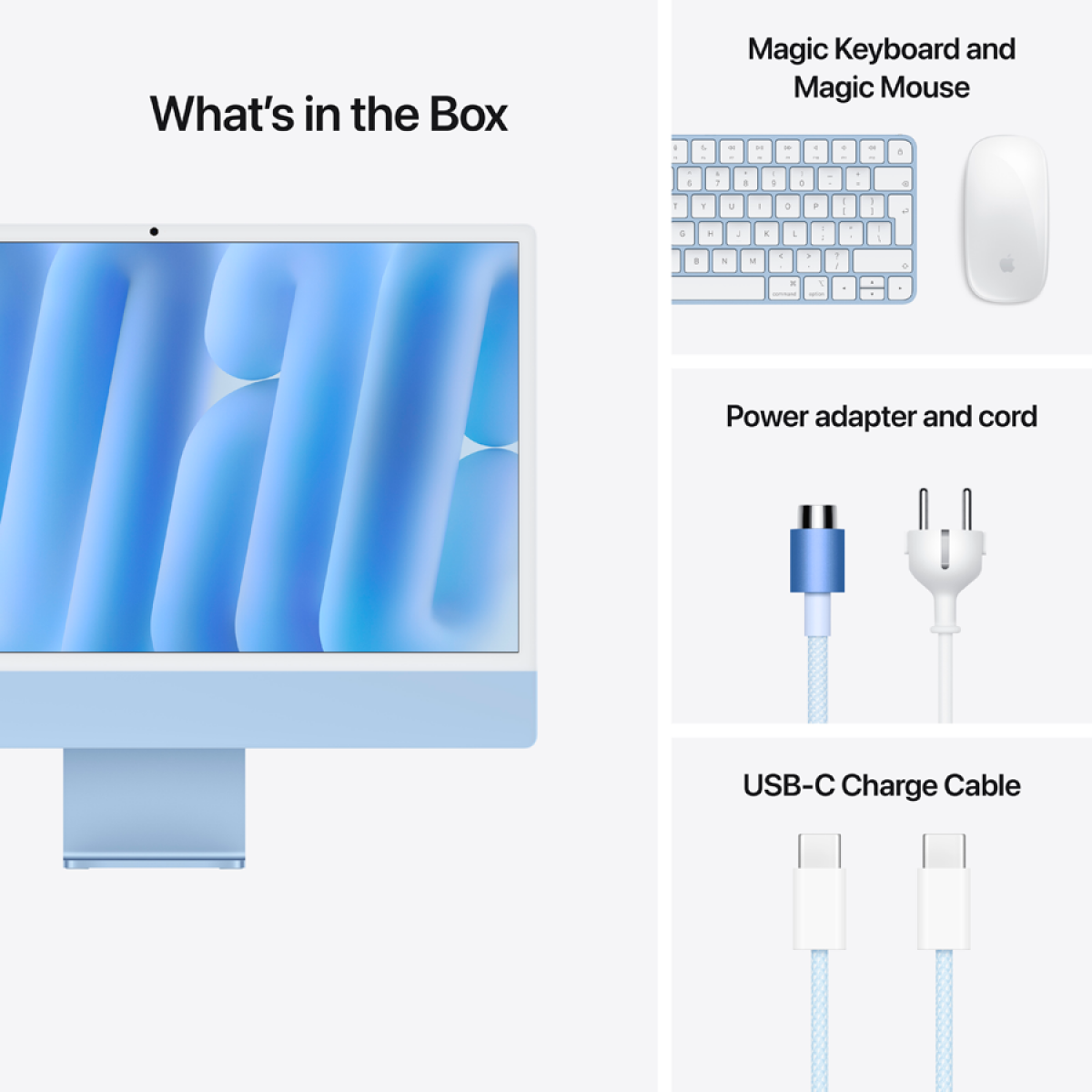 24-inch iMac with Retina 4.5K display: Apple M4 chip with 8‑core CPU and 8‑core GPU, 16GB, 256GB SSD - Blue,Model A3247