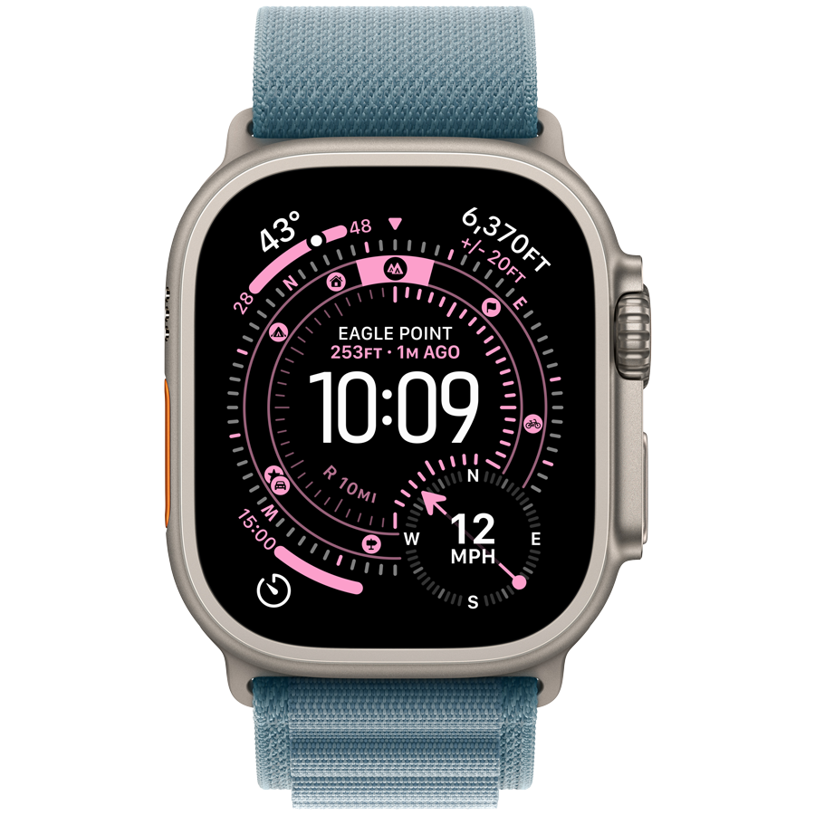 Apple Watch Ultra 3 GPS + Cellular 49mm (MEWK4QR/A) Natural Titanium Case with Light Blue Alpine Loop - Small,Model A3281, серебристый + голубой