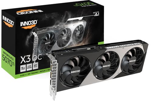 Видеокарта Inno3D GeForce RTX5070 Ti X3 OC (N507T3-16D7X-176068N) [16 ГБ, GDDR7, 256 бит, HDMI, DisplayPort (3 шт)]
