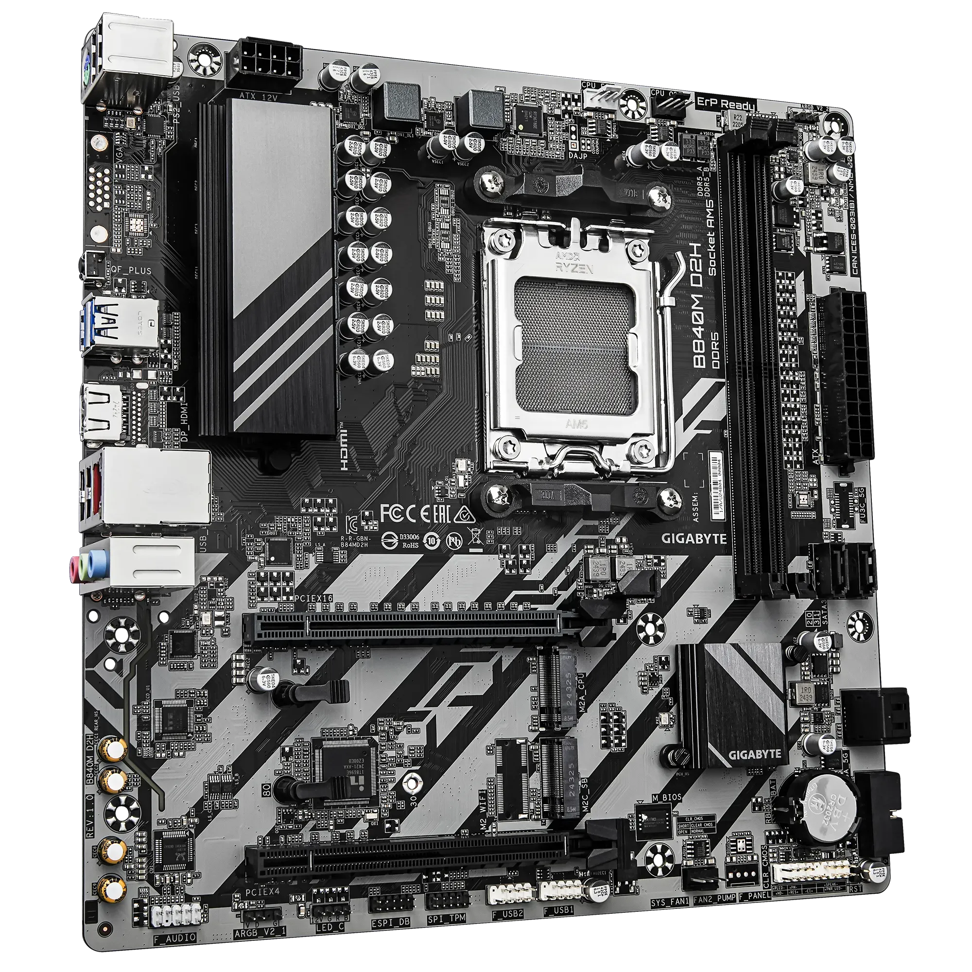 Материнская плата Gigabyte B840M D2H [AM5, AMD B840, 2xDDR 5, 2xM.2, 2xPCI-E x16, Micro-ATX]