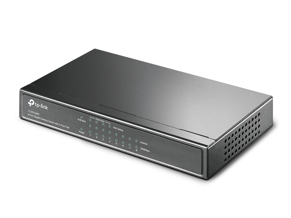 Коммутатор неуправляемый, TP-Link, TL-SG1008P, 8-ports 10/100/1000 Mbit/s