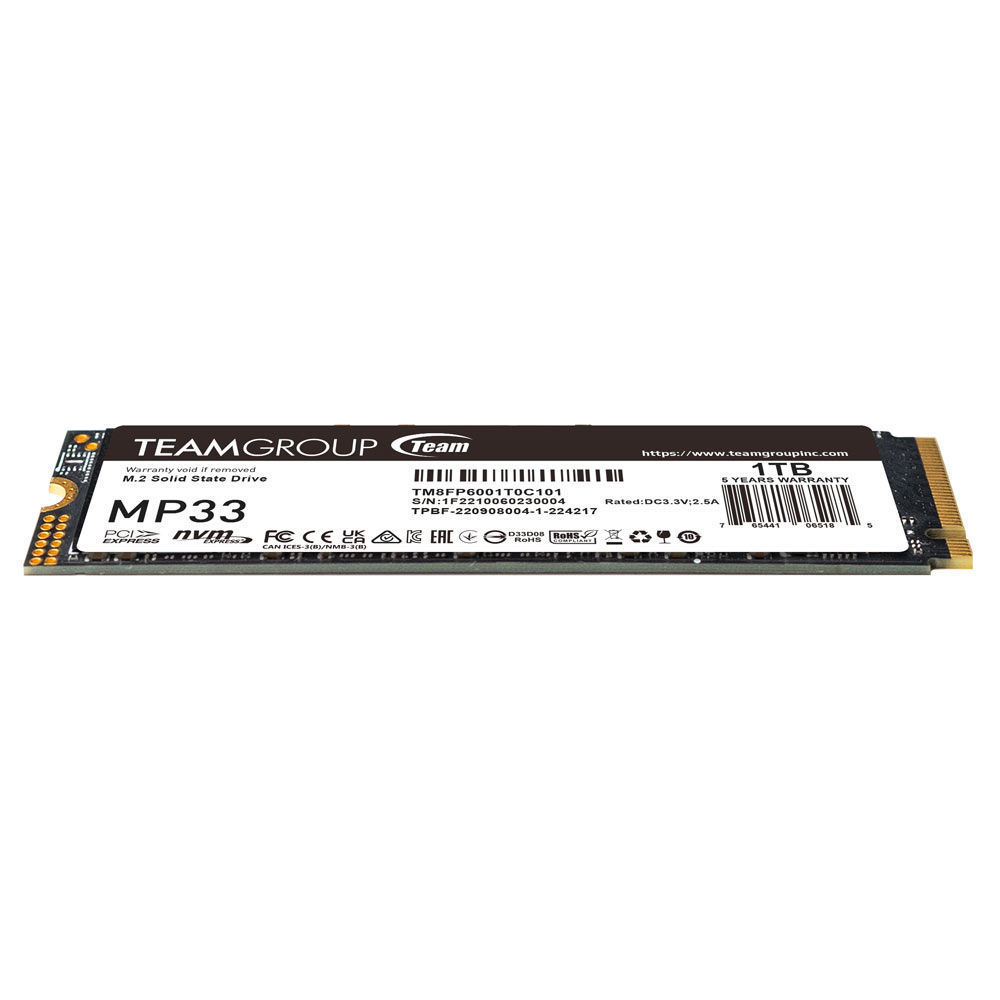 SSD-накопитель Team Group MP33 (TM8FP6001T0C101) [1 ТБ, M.2, PCI-E, 1800/1500 МБ/с]