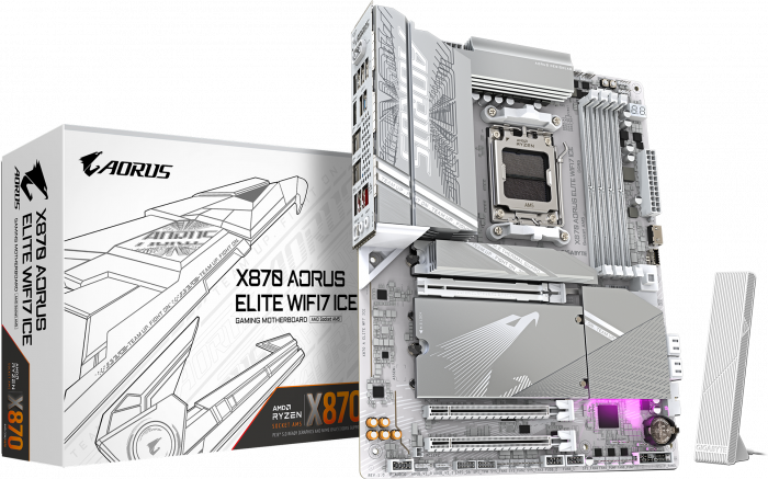Материнская плата Gigabyte X870E A ELITE WF7 ICE 1.2 [AM5, AMD X870E, 4xDDR 5, 4xM.2, 3xPCI-E x16, Standard-ATX]