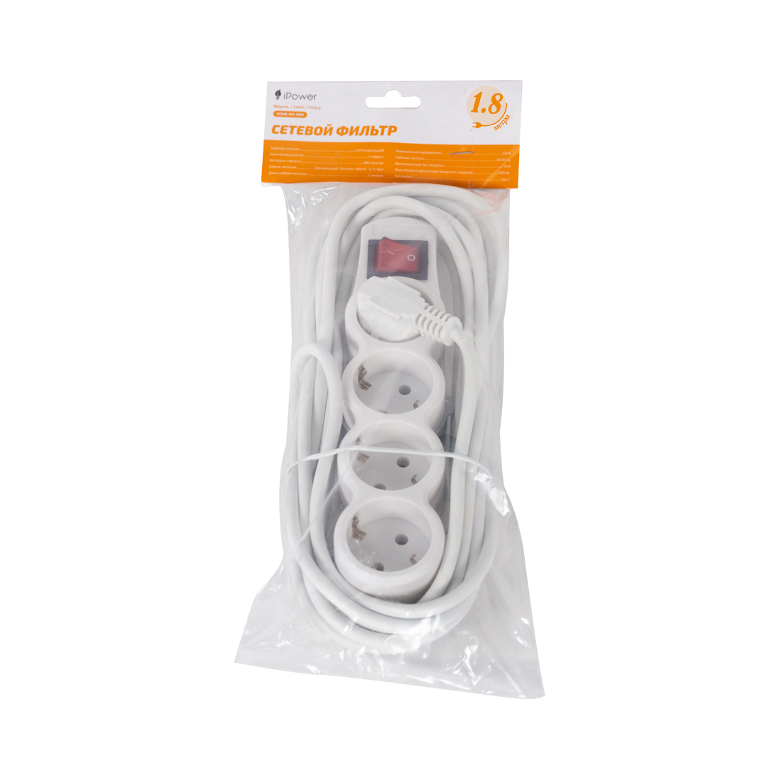 Сетевой фильтр iPower Home W4-18M 1.8 м. 220 в.