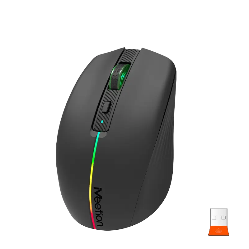 Мышь MeeTion BTM002 [проводная + беспроводная, светодиодная, 1600 DPI, 125 Гц, подсветка, черная]