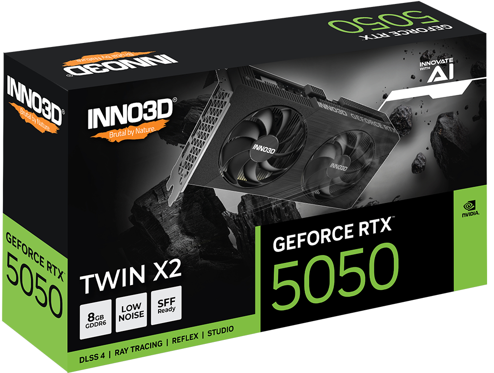 Видеокарта Inno3D GEFORCE RTX 5050 TWIN X2 (N50502-08D6-174071N) [8 ГБ, GDDR6, 128 бит, HDMI, DisplayPort (3 шт)]