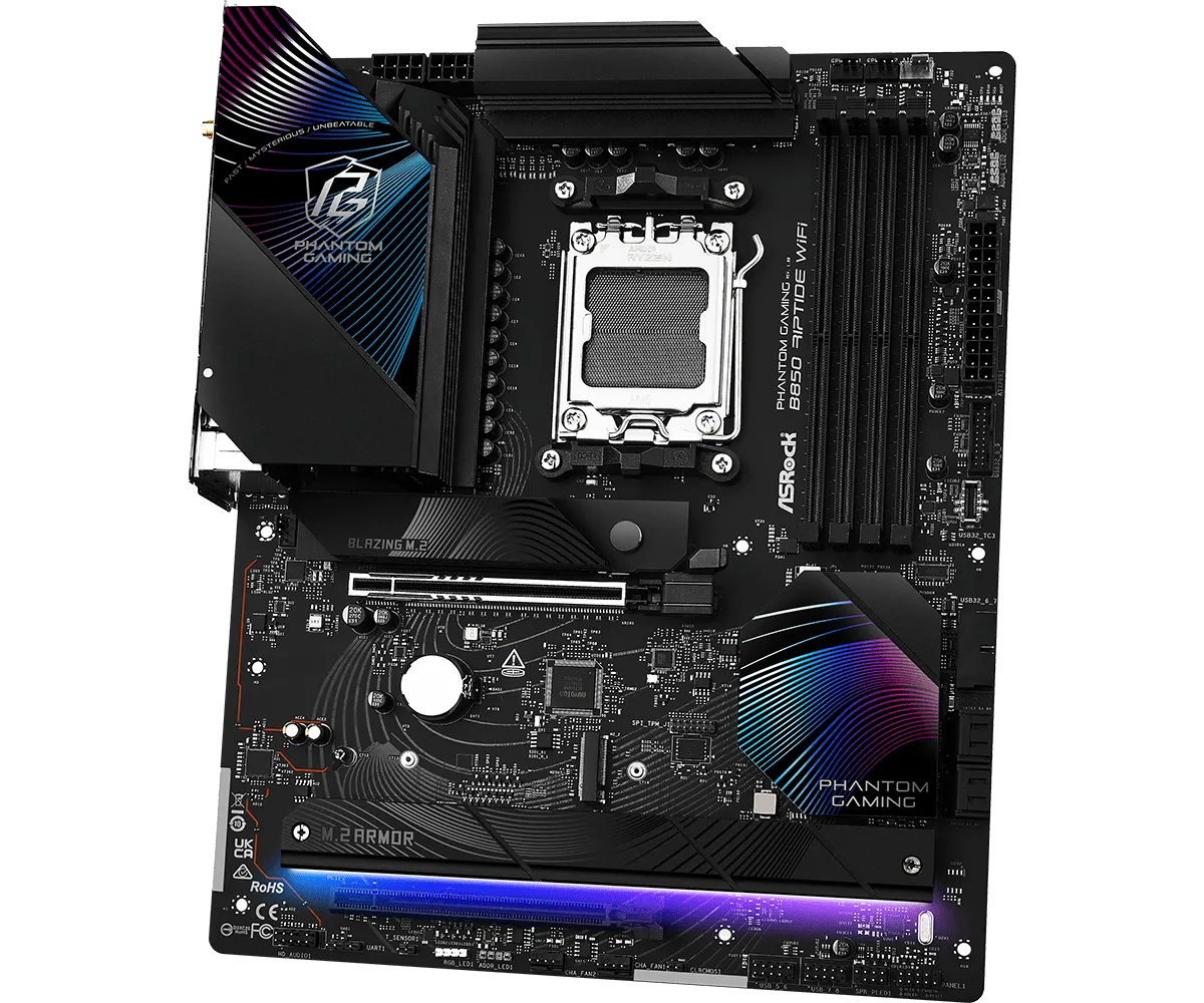 Материнская плата ASRock B850 RIPTIDE WIFI [AM5, AMD B850, 4xDDR 5, 4xM.2, 2xPCI-E x16, Standard-ATX]