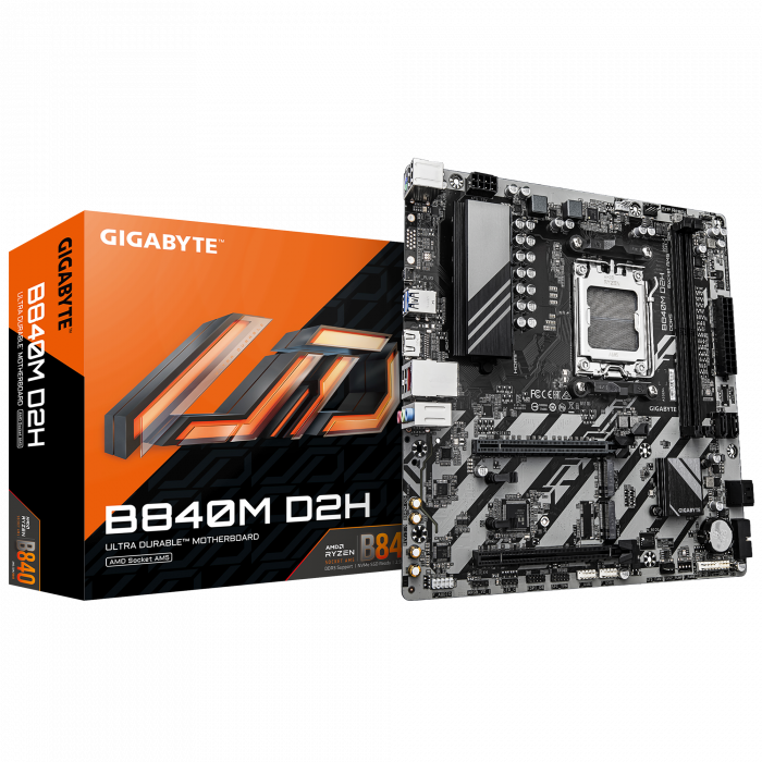 Материнская плата Gigabyte B840M D2H [AM5, AMD B840, 2xDDR 5, 2xM.2, 2xPCI-E x16, Micro-ATX]