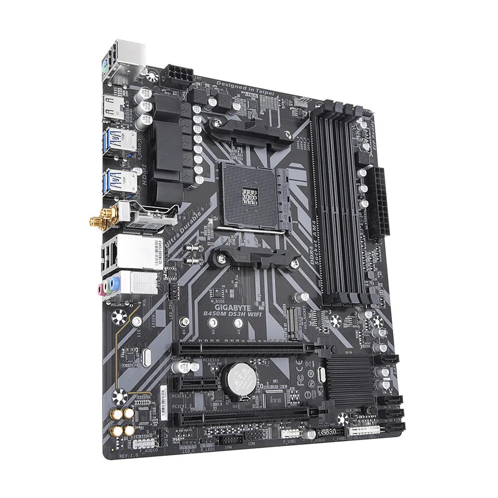 Материнская плата Gigabyte B450M DS3H WIFI [AM4, AMD B450, 4xDDR 4, 1xM.2, 2xPCI-E x16, Micro-ATX]