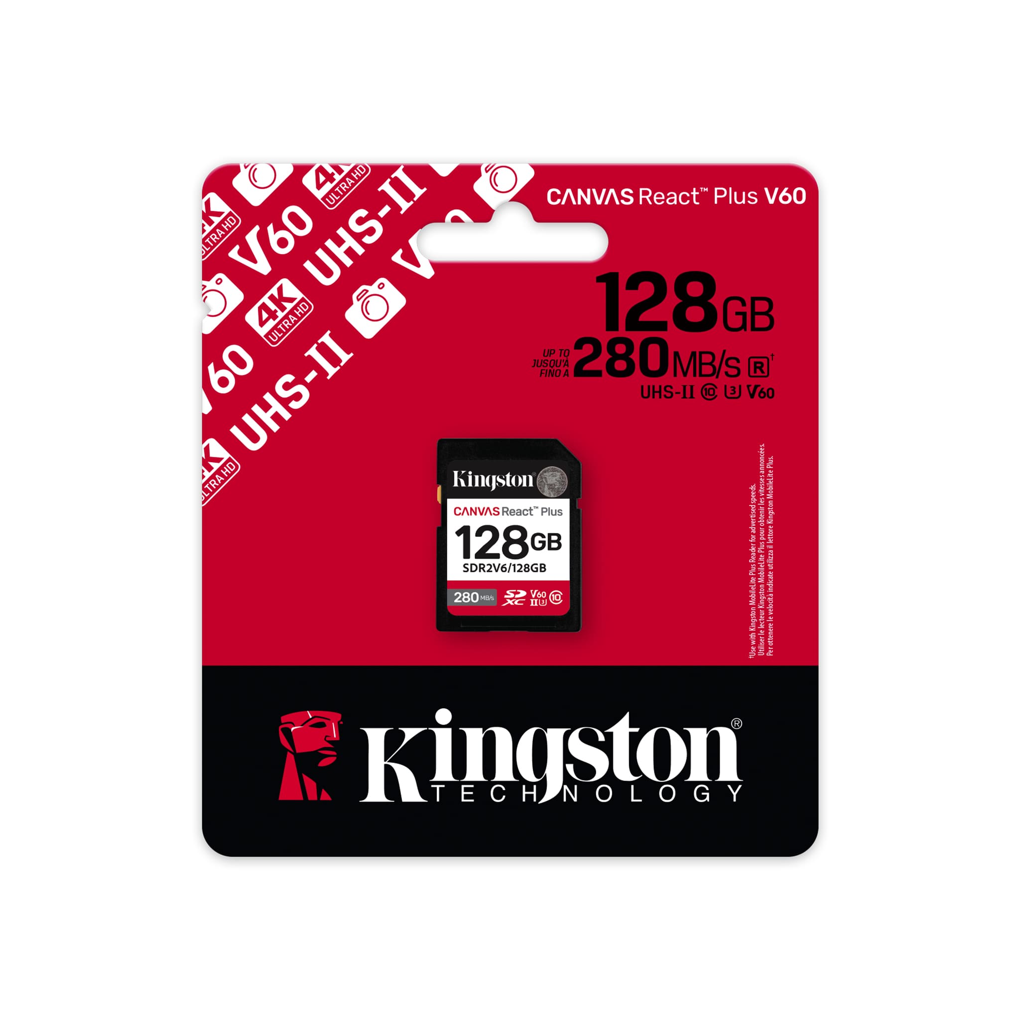 Карта памяти Kingston 128GB SDXC Canvas React Plus SDXC (SDR2V6/128GB) UHS-II 280R/100W U3 V60