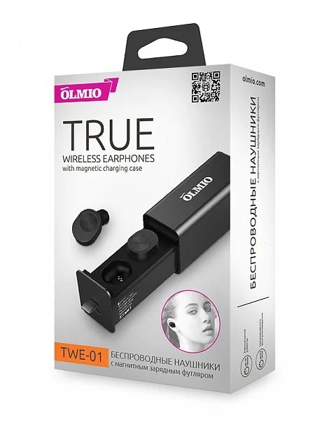 Наушники беспроводные OLMIO TWE-01, Bluetooth 4.2/ True Wireless