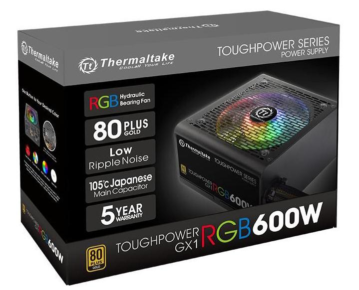Блок питания Thermaltake Toughpower GX1 RGB (PS-TPD-0600NHFAGE-1), [600 Вт, 80 PLUS Gold, 8x SATA, 2x 6+2 pin PCIe, 1x 4+4 pin CPU, EPS12V]