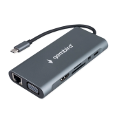 Концентратор USB Gembird UHB-D4, Hub10 port, USB Type-C/Type-A/HDMI/DP RJ45-1GB/USB 3.0, серый