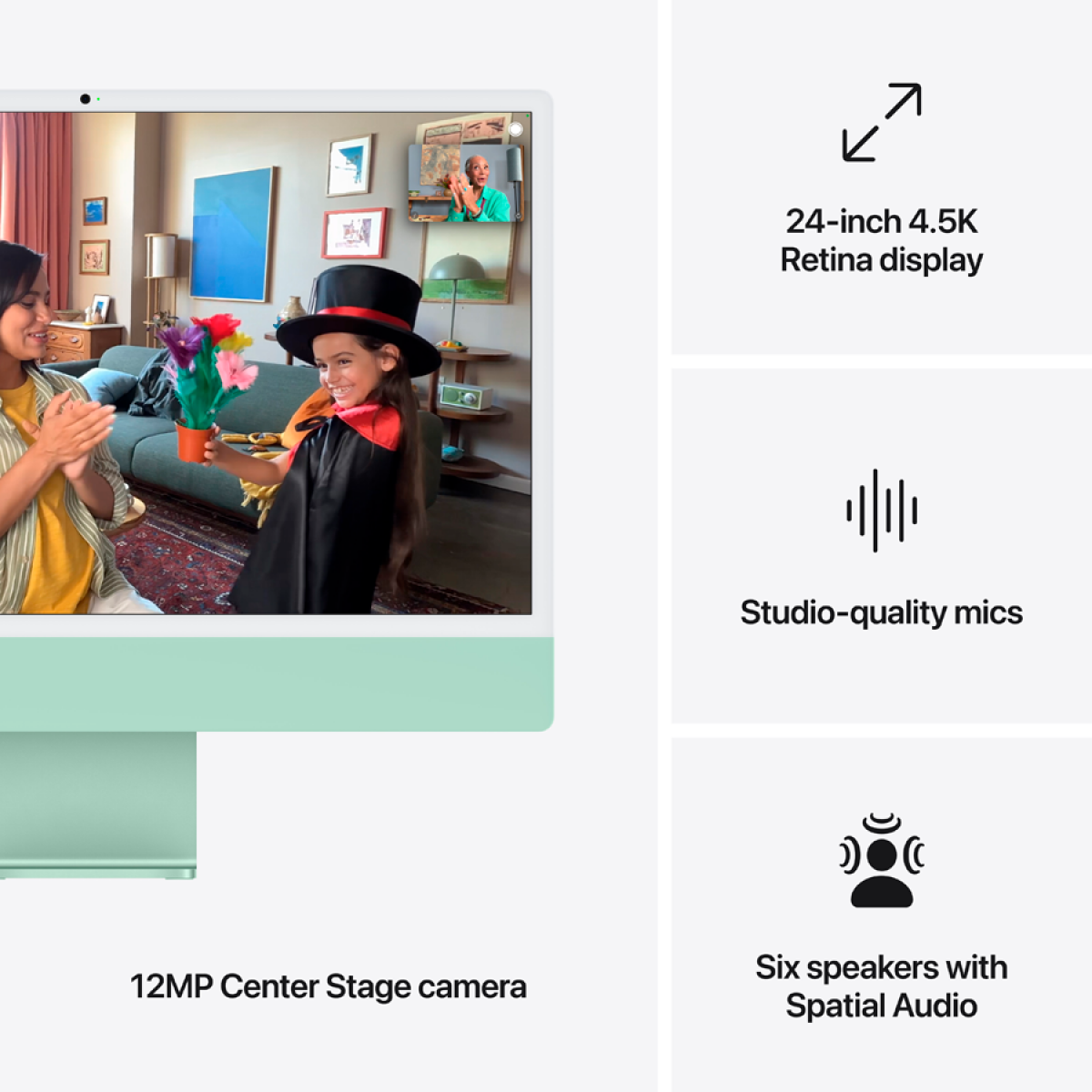 24-inch iMac with Retina 4.5K display (MWUY3RU/A): Apple M4 chip with 10‑core CPU and 10‑core GPU, 16GB, 256GB SSD - Green, Model A3137