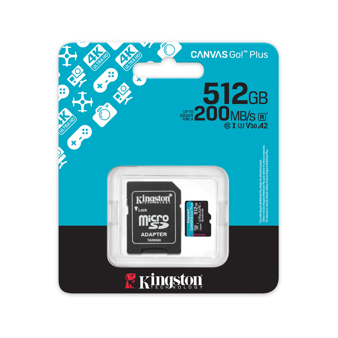 Карта памяти Kingston Canvas Go! Plus 512GB (SDCG4/512GB) с адаптером SD
