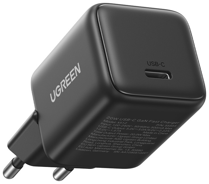 Зарядное устройство Ugreen X512 на 1xUSB C, 20W, QC4.0/PD3.0, Gan X, серый, 55528