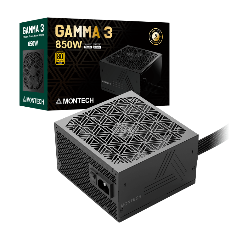 Блок питания Montech 850W, GAMMA 3 850W, Non Modular, ATX, 80+ GOLD, КПД 92%, Fan 135mm, Черный