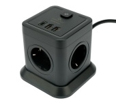 Сетевой фильтр Cablexpert Tower TWR-4-CU2-B-2, 4р, 10А, 1xType-C PD, 20Вт, 2хUSB, 2м, защ.2+, черный