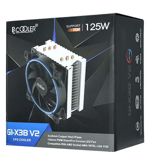 Кулер для процессора PCCooler GI-X3B V2, синяя кольцевая подсветка