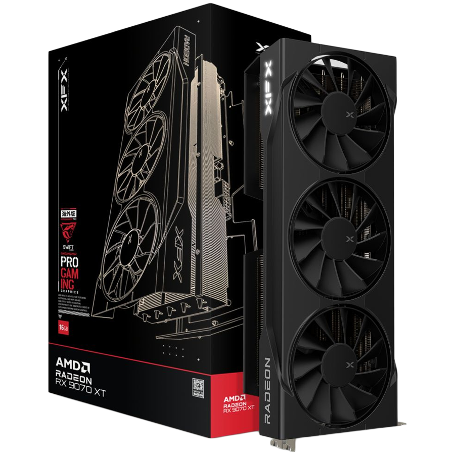 Видеокарта XFX Swift AMD Radeon RX 9070XT (RX-97TSWF3B9) [16 ГБ, GDDR6, 256 бит, HDMI, DisplayPort (3 шт)]