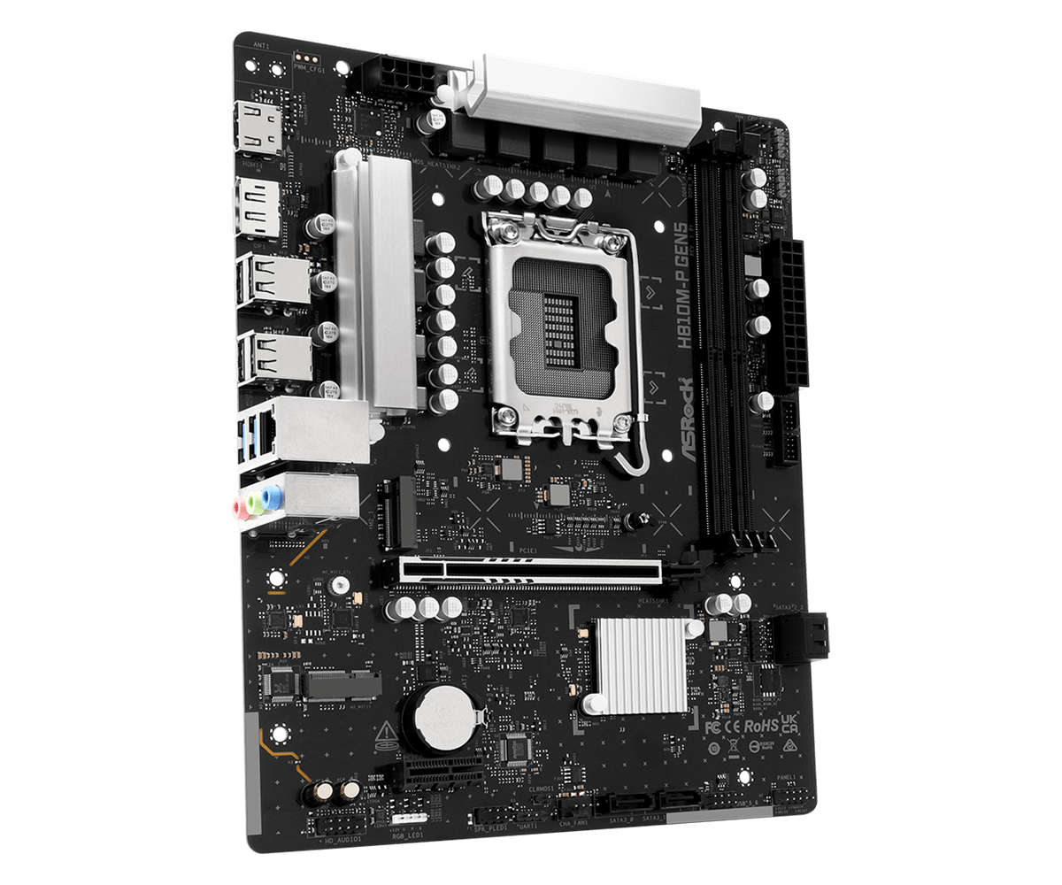 Материнская плата ASRock H810M-P Gen5 [LGA 1851, Intel H810, 2xDDR 5, 1xM.2, 1xPCI-E x16, Micro-ATX]