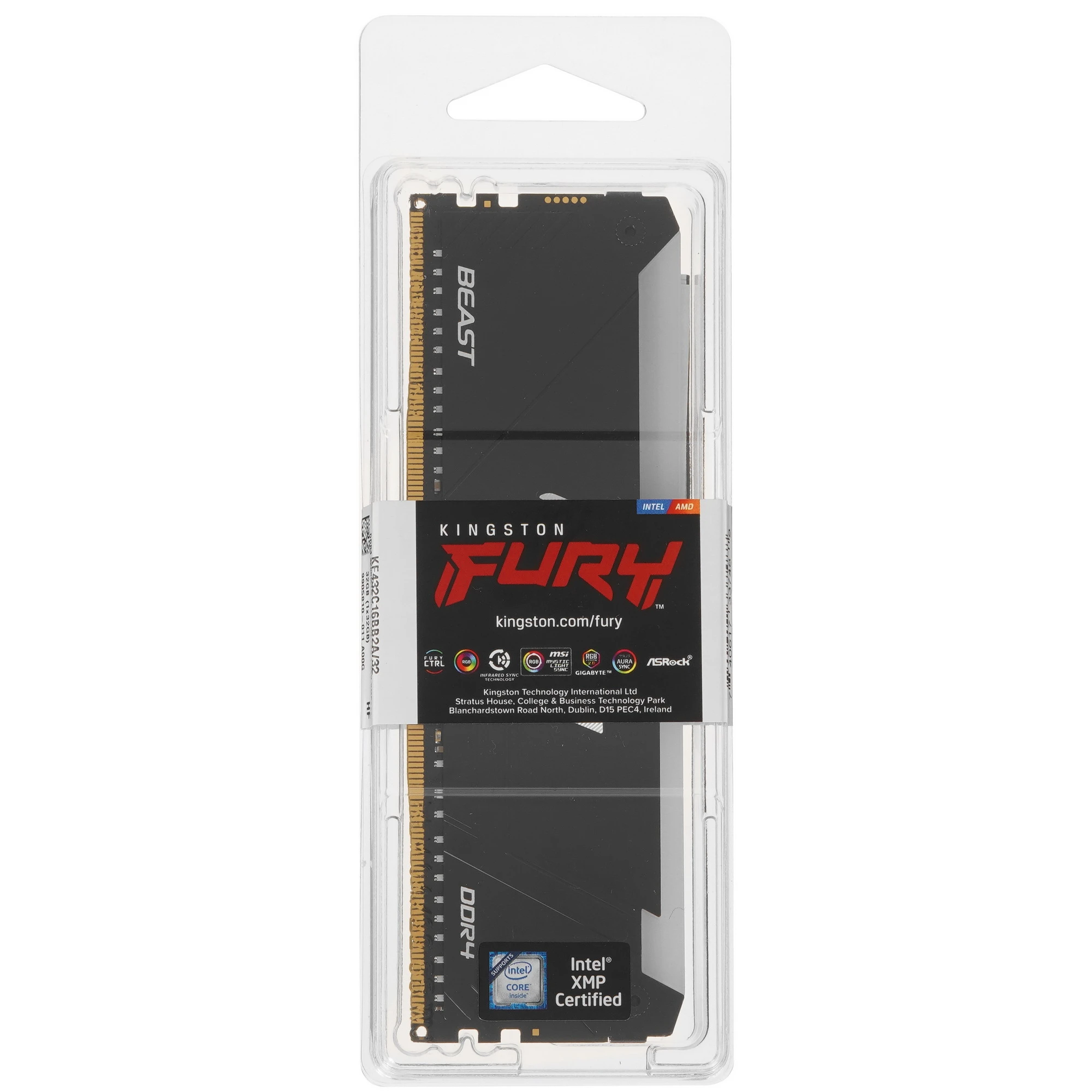 Оперативная память Kingston Fury Beast RGB (KF432C16BB2A/32) [32 ГБ, DDR 4, 3200 МГц, 1.35 В, подсветка]