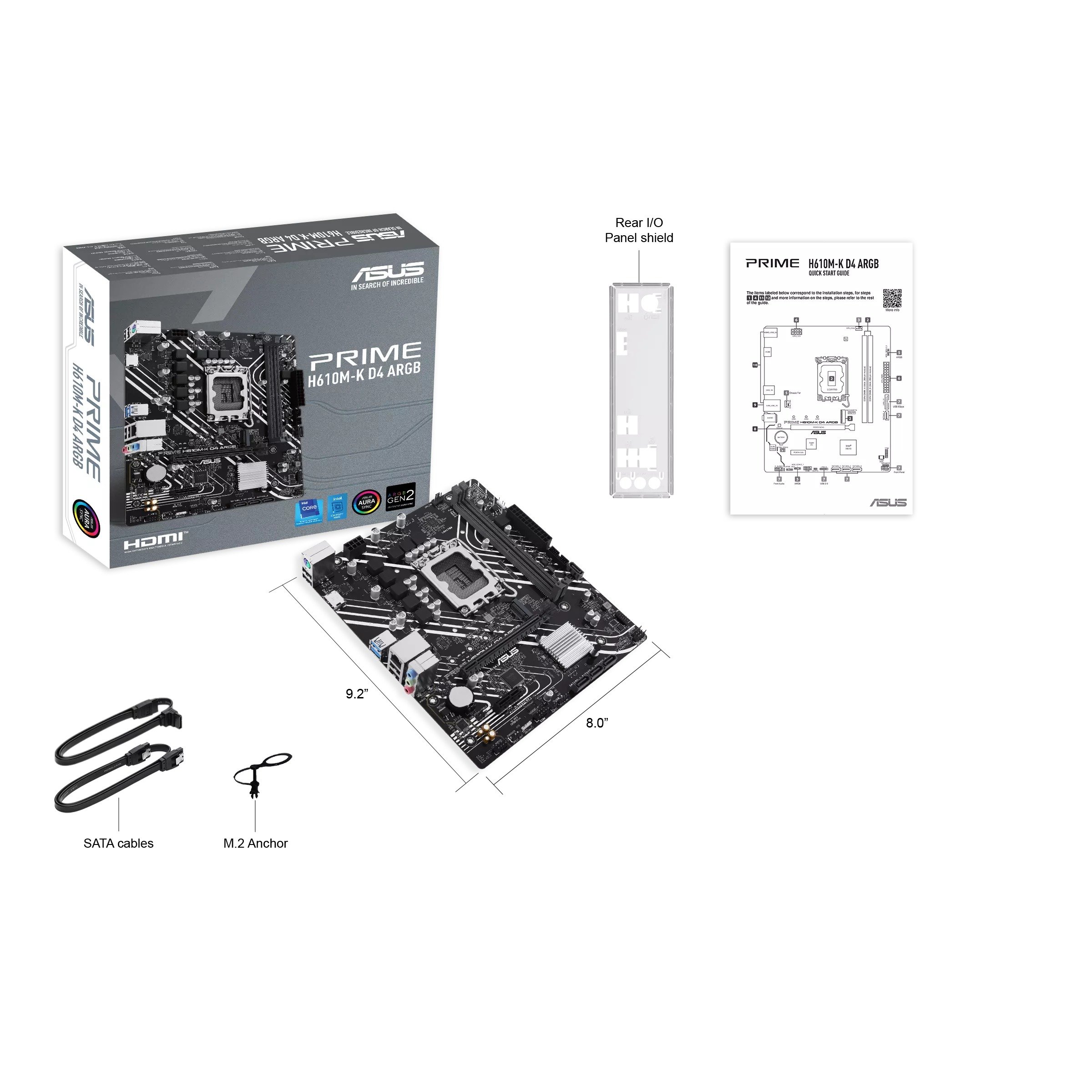 Материнская плата Asus PRIME H610M-K D4 ARGB [LGA 1700, Intel H610, 2xDDR 4, 1xM.2, 1xPCI-E x16, Micro-ATX]