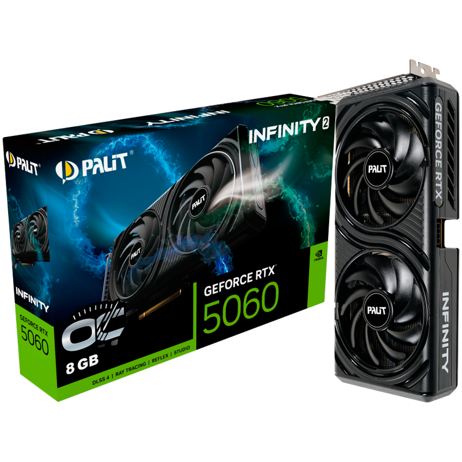 Видеокарта Palit GeForce RTX 5060 Infinity 2 OC (NE75060V19P1-GB2063L BULK) [8 ГБ, GDDR7, 128 бит, HDMI, DisplayPort (3 шт)]