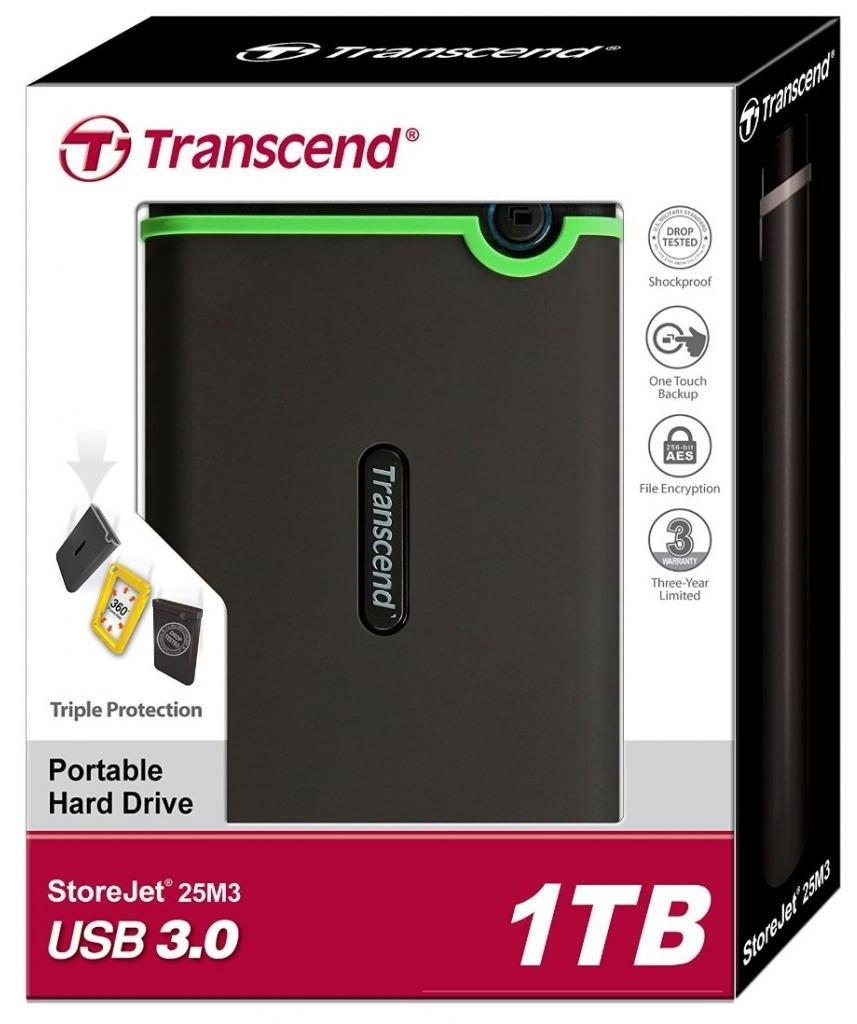 Внешний жесткий диск Transcend StoreJet 25M3 TS1TSJ25M3S [1 ТБ, 2.5", Type-A, 5400 об/мин, 8 МБ кэш]