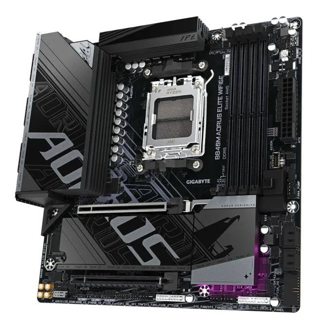Материнская плата Gigabyte B840M Aorus Elite WiFi6E [AM5, AMD B840, 4xDDR 5, 2xM.2, 2xPCI-E x16, Micro-ATX]
