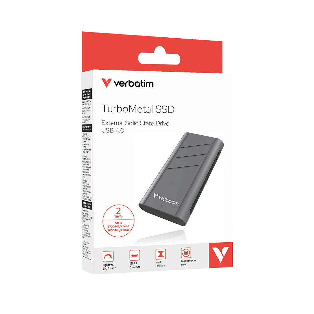 Внешний SSD-накопитель Verbatim TurboMetal (32022) [2 ТБ, USB 3.2 Gen 2 Type C, 3700/3600 МБ/с]