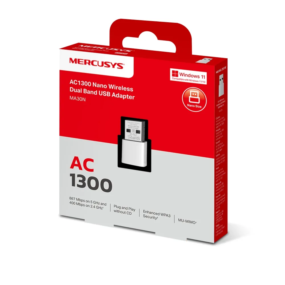 Сетевой адаптер беспроводной USB AC1300 Mercusys MA30N