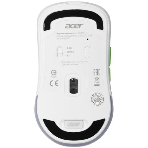 Мышь Acer OMR311 (ZL.MCECC.034) [проводная + беспроводная, светодиодная, 2400 DPI, подсветка, белый]
