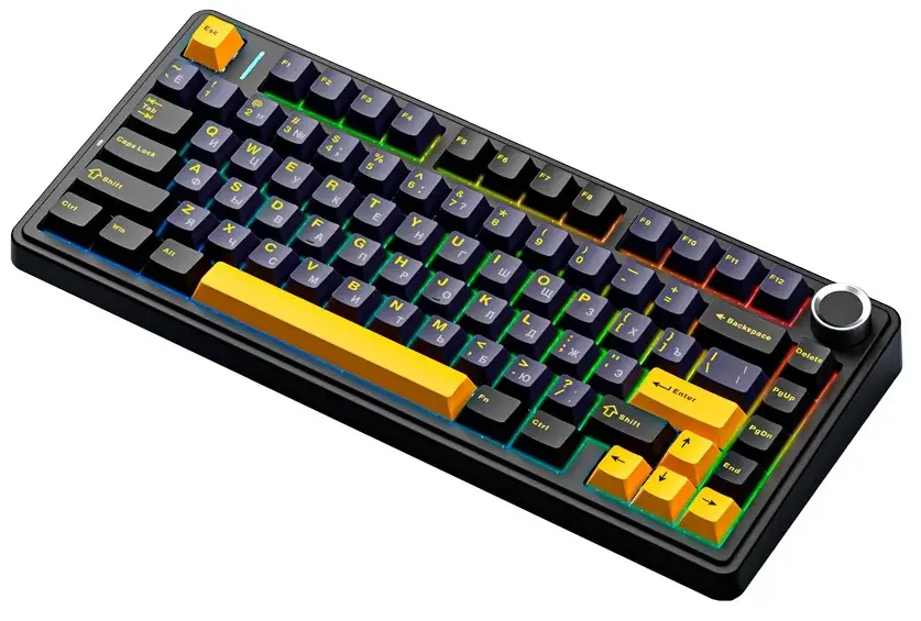 Клавиатура Aula F75 Thunder Black [механическая, проводная + беспроводная, RGB подсветка, Leobog Graywood V3, черная]