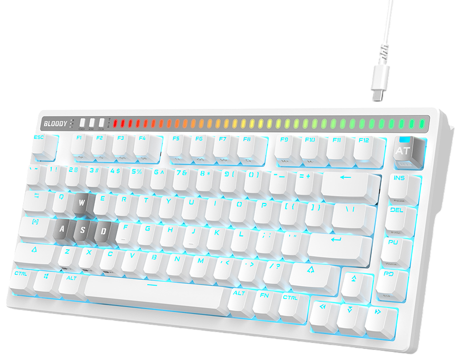 Клавиатура Bloody AT75 [механическая, проводная, RGB подсветка, Optical switches, белая]