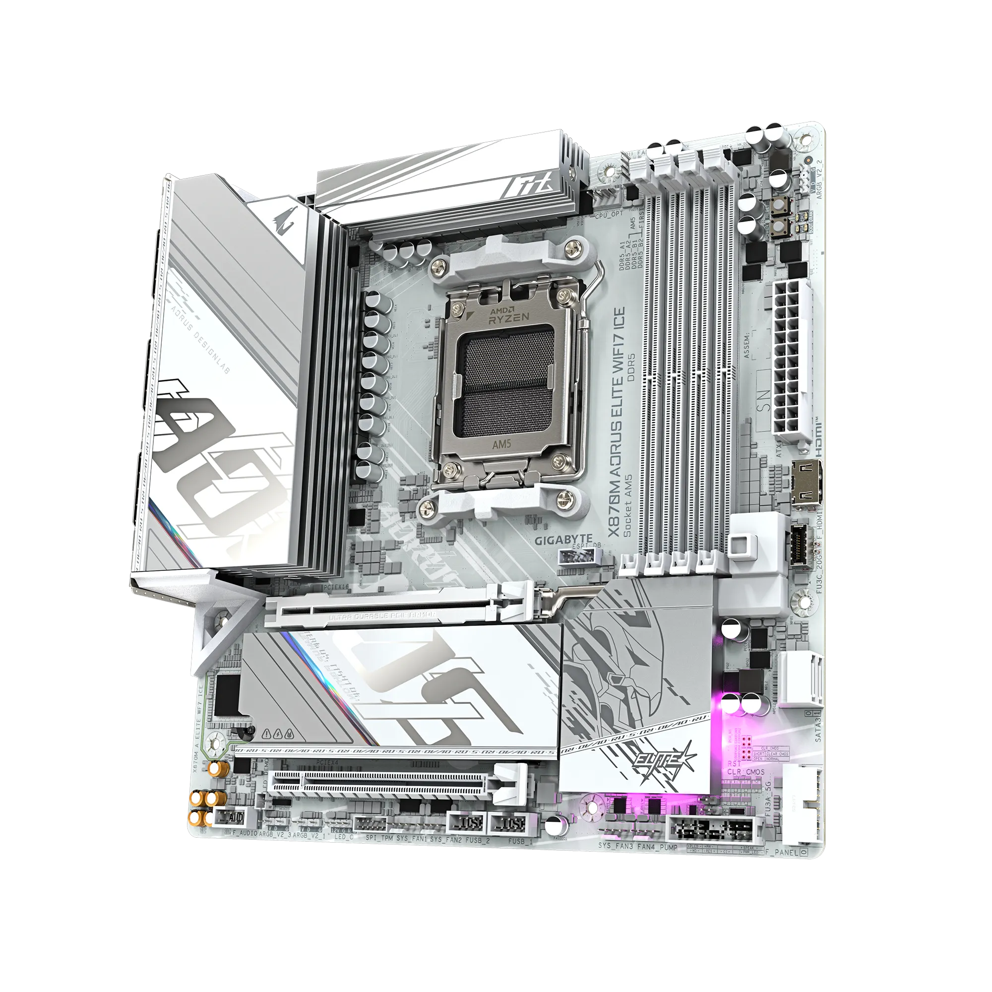 Материнская плата Gigabyte X870M AORUS ELITE WIFI7 ICE [AM5, AMD X870, 4xDDR 5, 2xM.2, 1xPCI-E x16, Micro-ATX]