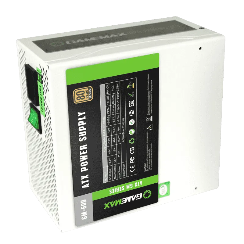 Блок питания Gamemax, GM-600 WT, (12см) 600 Вт с кабелем, белый 