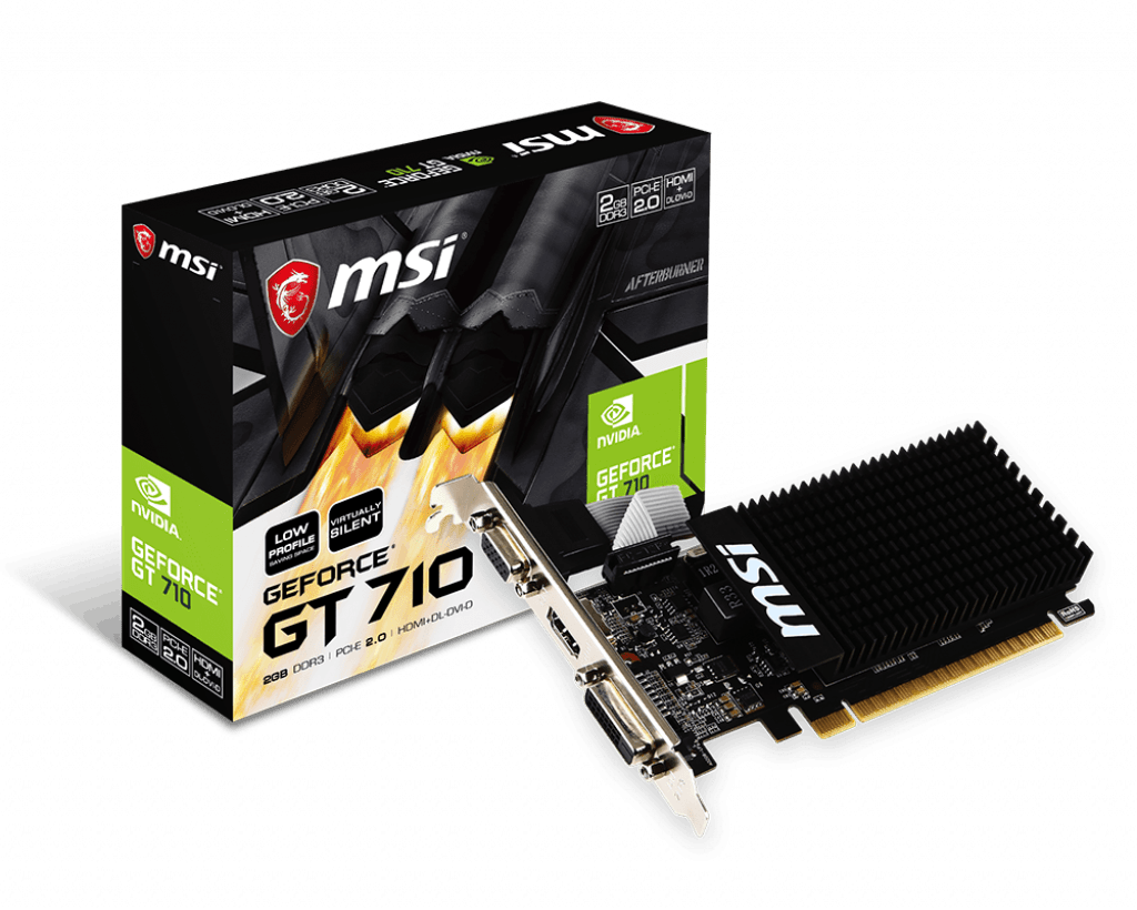 Видеокарта MSI GeForce GT 710 (GT 710 2GD3H LP) [2 ГБ, GDDR3, 64 бит, VGA, DVI, HDMI]