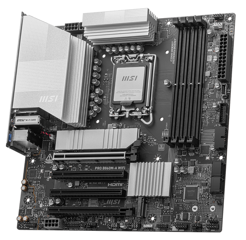Материнская плата MSI PRO B860M-A WIFI [LGA 1851, Intel B860, 4xDDR 5, 3xM.2, 4xPCI-E x16, Micro-ATX]