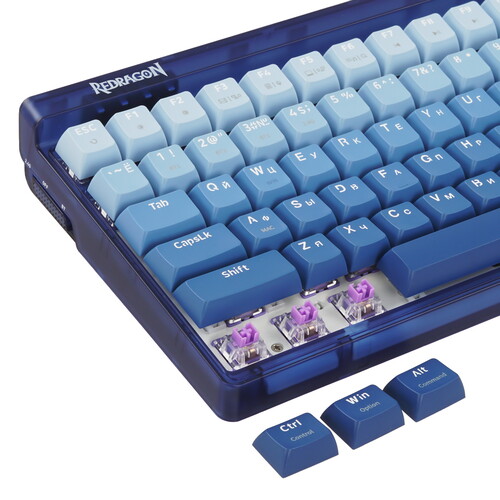 Клавиатура Redragon Garen Pro (71745) [механическая, проводная + беспроводная, RGB подсветка, Redragon + Purple, голубая]