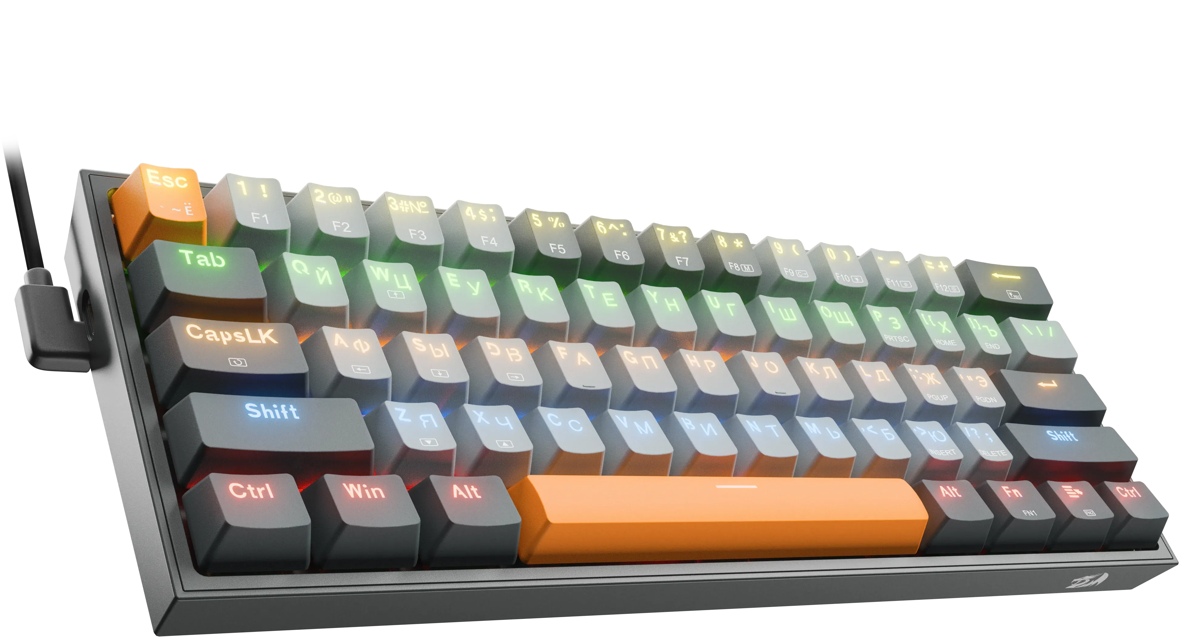 Клавиатура Redragon Fizz (72599) [механическая, проводная, RGB подсветка, Redragon + Red, серая]