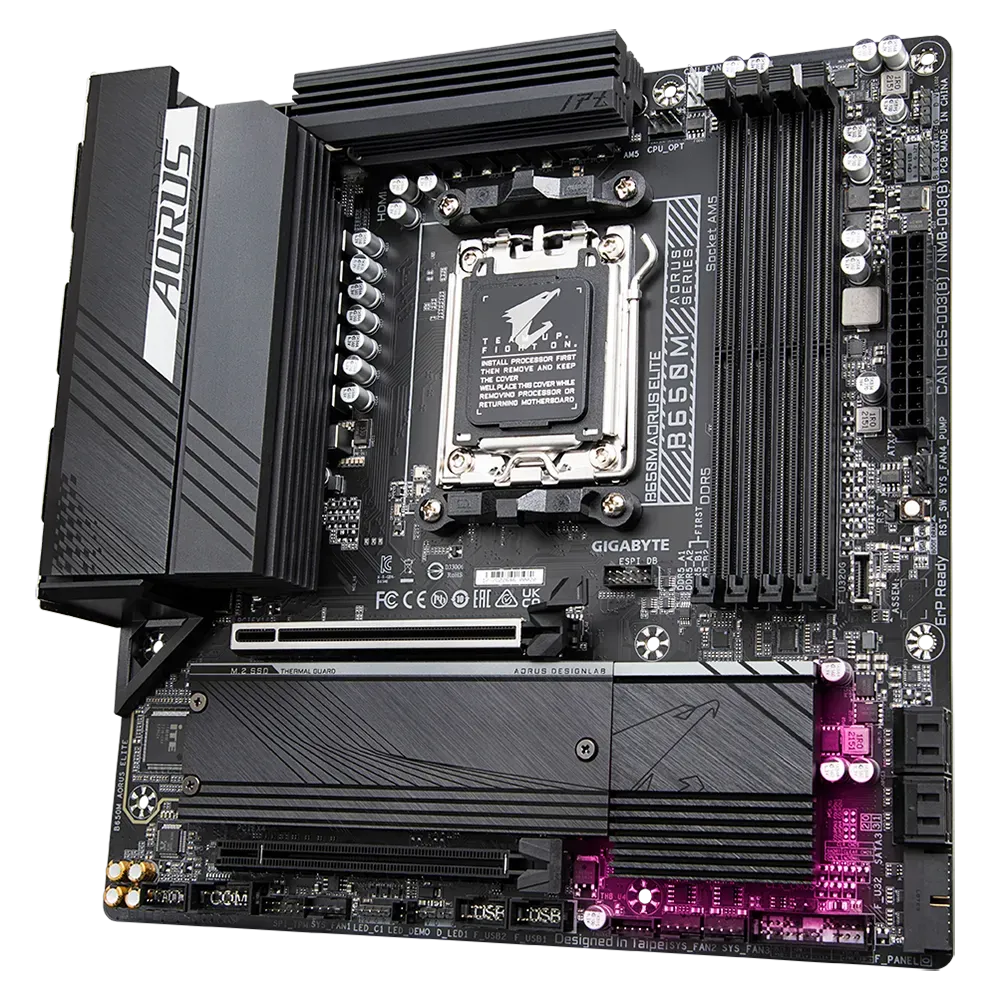 Материнская плата Gigabyte B650M AORUS ELITE [AM5, AMD B650, 4xDDR 5, 2xM.2, 2xPCI-E x16, Micro-ATX]