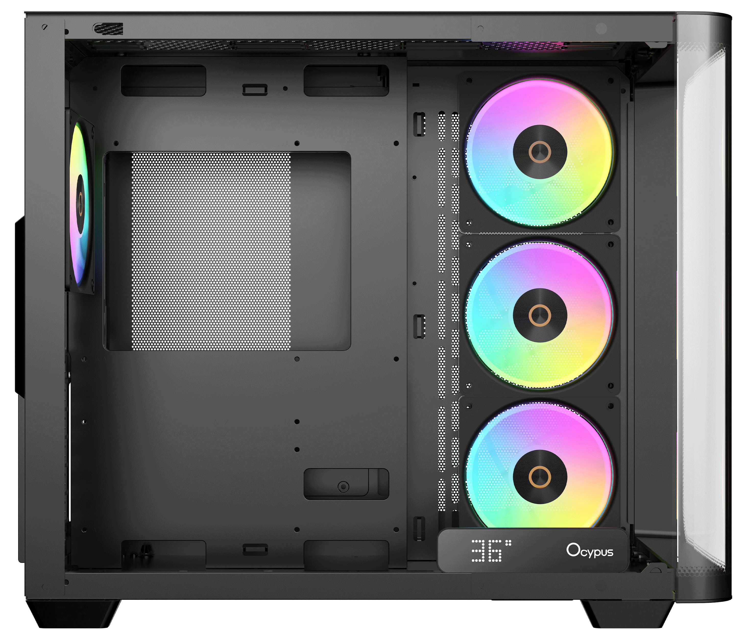 Корпус Ocypus Iota C70 Curve (Iota-C70-BKD400CD-GL) [Midi Tower, 4 x 120 мм ARGB, черный]