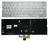 Клавиатура для ноутбука Asus UX433/ UX434, RU, белая подсветка, без рамки, серебро