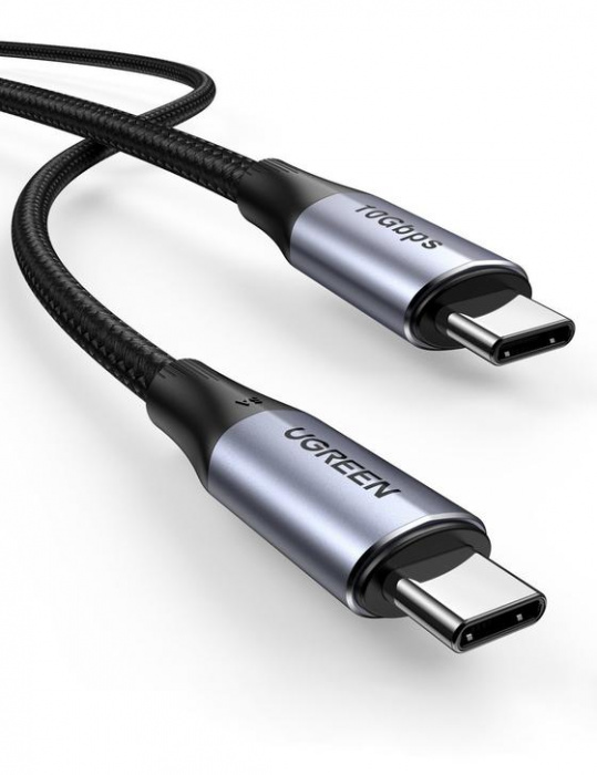 Кабель UGREEN US355 USB-C 3.1 M/M Gen2 5A Cable with Braided 1m (Черный)